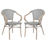 English Elm Commercial Grade 2 Pack Indoor/Outdoor Commercial French Bistro Stacking Chair with Arms, /White Textilene and Bamboo Aluminum Frame in LT Natural