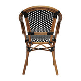 English Elm Commercial Grade 2 Pack Indoor/Outdoor Commercial French Bistro Stacking Chair with Arms, and White PE Rattan and Bamboo Print Aluminum Frame in Natural