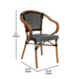 English Elm Commercial Grade 2 Pack Indoor/Outdoor Commercial French Bistro Stacking Chair with Arms, and White PE Rattan and Bamboo Print Aluminum Frame in Natural