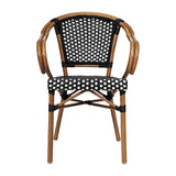 English Elm Commercial Grade 2 Pack Indoor/Outdoor Commercial French Bistro Stacking Chair with Arms, and White PE Rattan and Bamboo Print Aluminum Frame in Natural