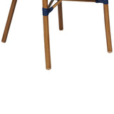 English Elm Commercial Grade 2 Pack Indoor/Outdoor Commercial French Bistro Stacking Chair with Arms, Navy and White PE Rattan and Bamboo Print Aluminum Frame in Natural