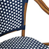 English Elm Commercial Grade 2 Pack Indoor/Outdoor Commercial French Bistro Stacking Chair with Arms, Navy and White PE Rattan and Bamboo Print Aluminum Frame in Natural