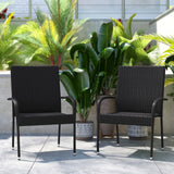 Set of 2 Stackable Indoor/Outdoor Wicker Dining Chairs with Arms - Fade & Weather-Resistant Steel Frames -