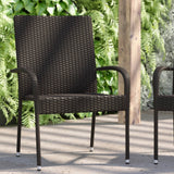 English Elm - Set of 2 Stackable Indoor/Outdoor Wicker Dining Chairs with Arms - Fade & Weather-Resistant Steel Frames -