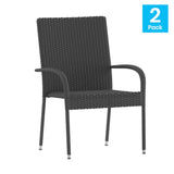 English Elm - Set of 2 Stackable Indoor/Outdoor Wicker Dining Chairs with Arms - Fade & Weather-Resistant Steel Frames -