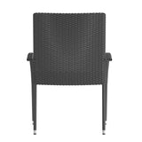 English Elm - Set of 2 Stackable Indoor/Outdoor Wicker Dining Chairs with Arms - Fade & Weather-Resistant Steel Frames -