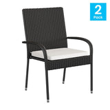 English Elm - Set of 2 Stackable Indoor/Outdoor Wicker Dining Chairs with Cream Seat Cushions - Fade & Weather-Resistant Materials