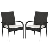 English Elm - Set of 2 Stackable Indoor/Outdoor Wicker Dining Chairs with Cream Seat Cushions - Fade & Weather-Resistant Materials