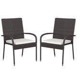 English Elm - Set of 2 Stackable Indoor/Outdoor Espresso Wicker Dining Chairs with Cream Seat Cushions - Fade & Weather-Resistant Materials