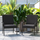 Set of 2 Stackable Indoor/Outdoor Wicker Dining Chairs with Gray Seat Cushions - Fade & Weather-Resistant Materials