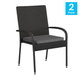 English Elm - Set of 2 Stackable Indoor/Outdoor Wicker Dining Chairs with Gray Seat Cushions - Fade & Weather-Resistant Materials