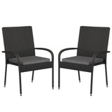 English Elm - Set of 2 Stackable Indoor/Outdoor Wicker Dining Chairs with Gray Seat Cushions - Fade & Weather-Resistant Materials