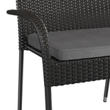 English Elm - Set of 2 Stackable Indoor/Outdoor Wicker Dining Chairs with Gray Seat Cushions - Fade & Weather-Resistant Materials