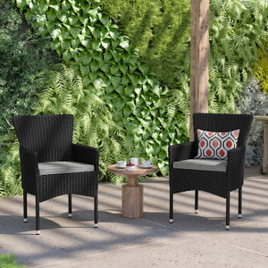 English Elm Modern Wicker Patio Armchairs for Deck or Backyard, Fade and Weather-Resistant Frames and Gray Cushions- - Set of 2