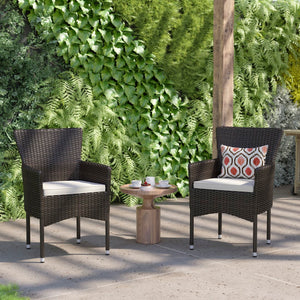 English Elm Modern Espresso Wicker Patio Armchairs for Deck or Backyard, Fade and Weather-Resistant Frames and Cream Cushions- - Set of 2