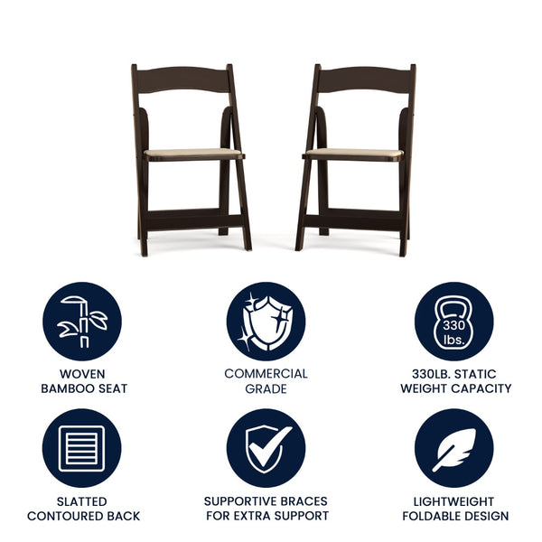 English Elm Commercial Grade 2 Pack Series Wood Folding Chair with Vinyl Padded Seat