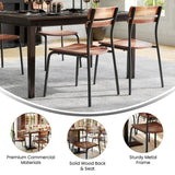 English Elm Commercial Grade 2 Pack Commercial Grade Solid Wood Dining Chairs with Black Metal Frames and Finish