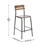 English Elm Commercial Grade 2 Pack Commercial Grade Solid Wood Bar Stools with Black Metal Frames and Finish