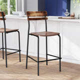 Commercial Grade 2 Pack Commercial Grade Solid Wood Bar Stools with Black Metal Frames and Finish