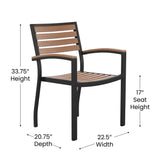 English Elm Commercial Grade Outdoor Stackable Faux Side Chair - Commercial Grade Black Aluminum Patio Chair with Synthetic Slats - - Set of 2