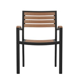 English Elm Commercial Grade Outdoor Stackable Faux Side Chair - Commercial Grade Black Aluminum Patio Chair with Synthetic Slats - - Set of 2