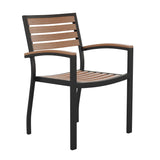 English Elm Commercial Grade Outdoor Stackable Faux Side Chair - Commercial Grade Black Aluminum Patio Chair with Synthetic Slats - - Set of 2