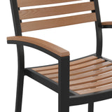 English Elm Commercial Grade Outdoor Stackable Faux Side Chair - Commercial Grade Black Aluminum Patio Chair with Synthetic Slats - - Set of 2