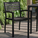 English Elm Commercial Grade - Set of 2 Outdoor Stackable Faux Teak Side Chairs - Commercial Grade Black Aluminum Patio Chairs with Synthetic Wash Faux Teak Slats