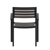 English Elm Commercial Grade - Set of 2 Outdoor Stackable Faux Teak Side Chairs - Commercial Grade Black Aluminum Patio Chairs with Synthetic Wash Faux Teak Slats