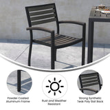 English Elm Commercial Grade - Set of 2 Outdoor Stackable Faux Teak Side Chairs - Commercial Grade Black Aluminum Patio Chairs with Synthetic Wash Faux Teak Slats