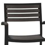 English Elm Commercial Grade - Set of 2 Outdoor Stackable Faux Teak Side Chairs - Commercial Grade Black Aluminum Patio Chairs with Synthetic Wash Faux Teak Slats