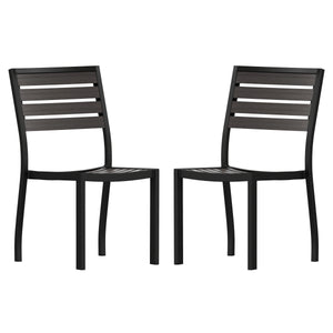 English Elm Commercial Grade Outdoor Stackable Side Chair with Wash Faux Teak Poly Slats - Set of 2