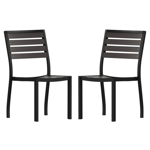 English Elm Commercial Grade Outdoor Stackable Side Chair with Wash Faux Teak Poly Slats - Set of 2