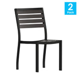 English Elm Commercial Grade Outdoor Stackable Side Chair with Wash Faux Teak Poly Slats - Set of 2