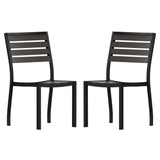 English Elm Commercial Grade Outdoor Stackable Side Chair with Wash Faux Teak Poly Slats - Set of 2