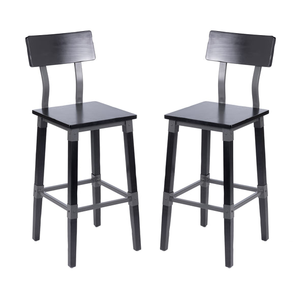 English Elm Commercial Grade 2 Pack Commercial Grade Rustic Industrial Wood Dining Barstool
