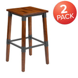 English Elm Commercial Grade 2 Pack Rustic Antique Industrial Wood Dining Backless Barstool