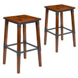 English Elm Commercial Grade 2 Pack Rustic Antique Industrial Wood Dining Backless Barstool