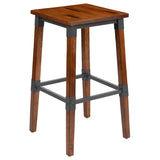 English Elm Commercial Grade 2 Pack Rustic Antique Industrial Wood Dining Backless Barstool