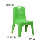 English Elm Commercial Grade 2 Pack Plastic Stackable School Chair with Carrying Handle and 11" Seat Height