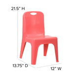 English Elm Commercial Grade 2 Pack Plastic Stackable School Chair with Carrying Handle and 11" Seat Height