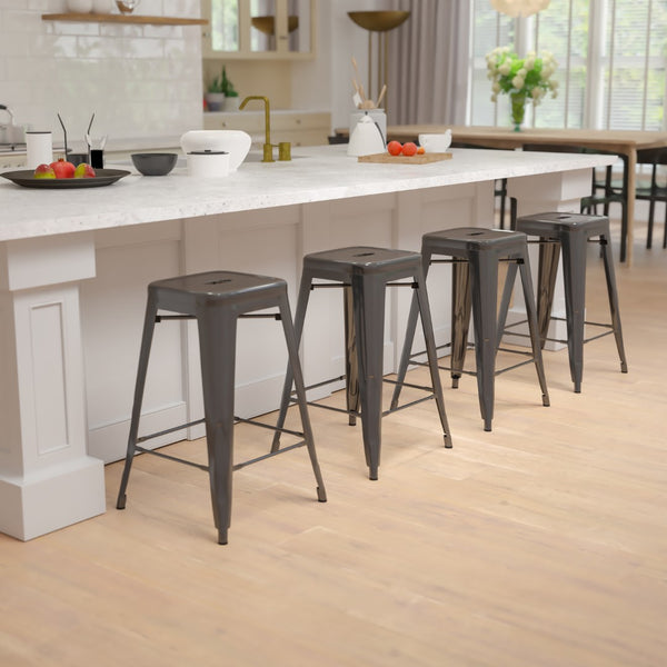 English Elm Commercial Grade Cierra 24" High Metal Counter-Height, Indoor Bar Stool in - Stackable Set of 4
