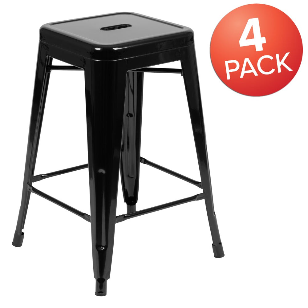 English Elm Commercial Grade Cierra 24" High Metal Counter-Height, Indoor Bar Stool in - Stackable Set of 4