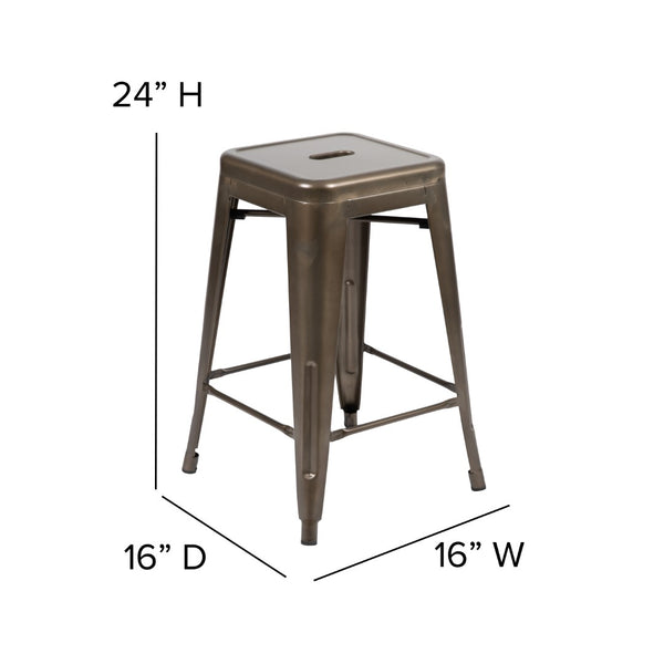 English Elm Commercial Grade Cierra 24" High Metal Counter-Height, Indoor Bar Stool in - Stackable Set of 4