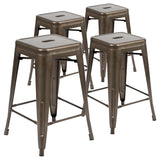 English Elm Commercial Grade Cierra 24" High Metal Counter-Height, Indoor Bar Stool in - Stackable Set of 4