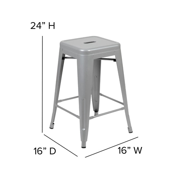 English Elm Commercial Grade Cierra 24" High Metal Counter-Height, Indoor Bar Stool in - Stackable Set of 4