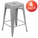 English Elm Commercial Grade Cierra 24" High Metal Counter-Height, Indoor Bar Stool in - Stackable Set of 4