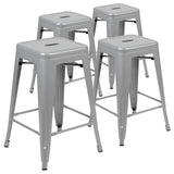 English Elm Commercial Grade Cierra 24" High Metal Counter-Height, Indoor Bar Stool in - Stackable Set of 4