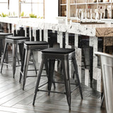 English Elm Commercial Grade Set of 4 Commercial Grade 24" High Backless Metal Indoor Counter Height Stools with All-Weather Poly Resin Seats