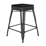 English Elm Commercial Grade Set of 4 Commercial Grade 24" High Backless Metal Indoor Counter Height Stools with All-Weather Poly Resin Seats